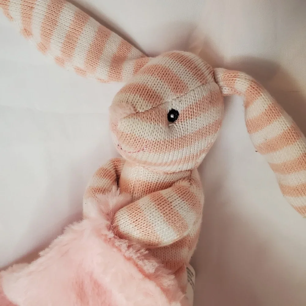 Kellytoy Pink Striped Bunny Rabbit Plush Lovey Rattle Pink Baby Security Blanket